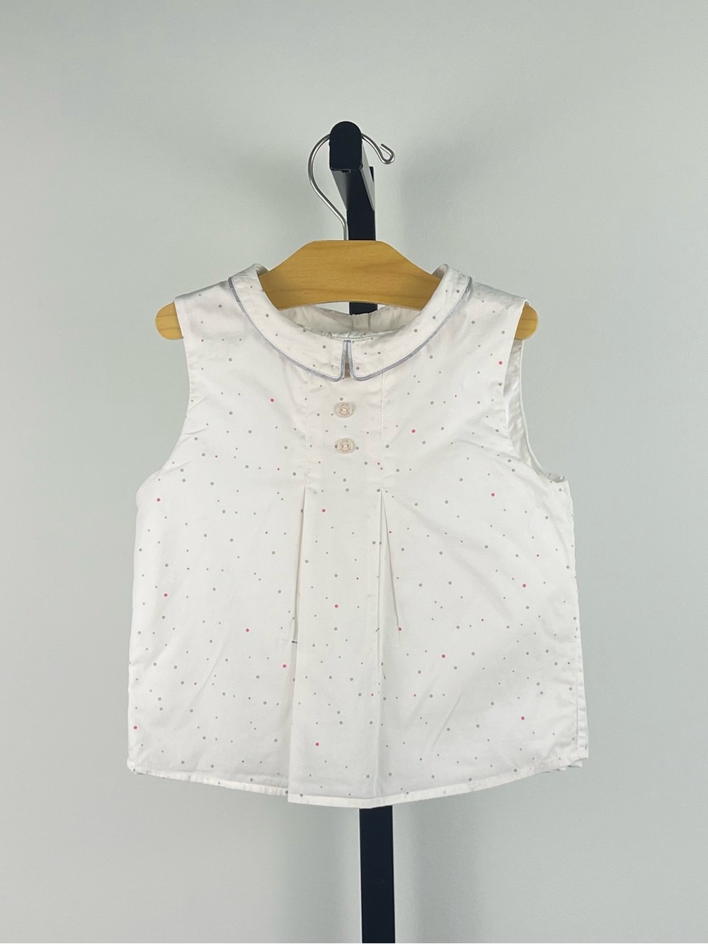 Marie Chantal Girls Peter Pan Collar Dot Print Sleeveless Blouse, White, 4Y